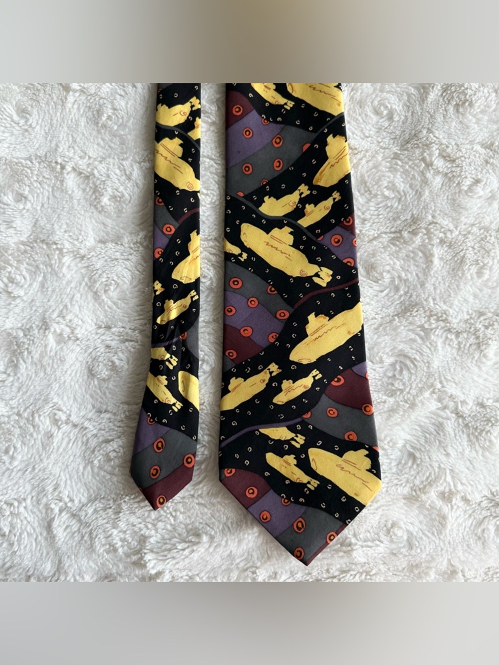 Vintage The Beatles Necktie Mens Yellow Submarine Abstract Apple 90s Silk Music